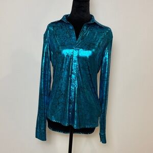 Cowgirl Tuff Metallic Brushed Teal Button Down Rodeo Shirt